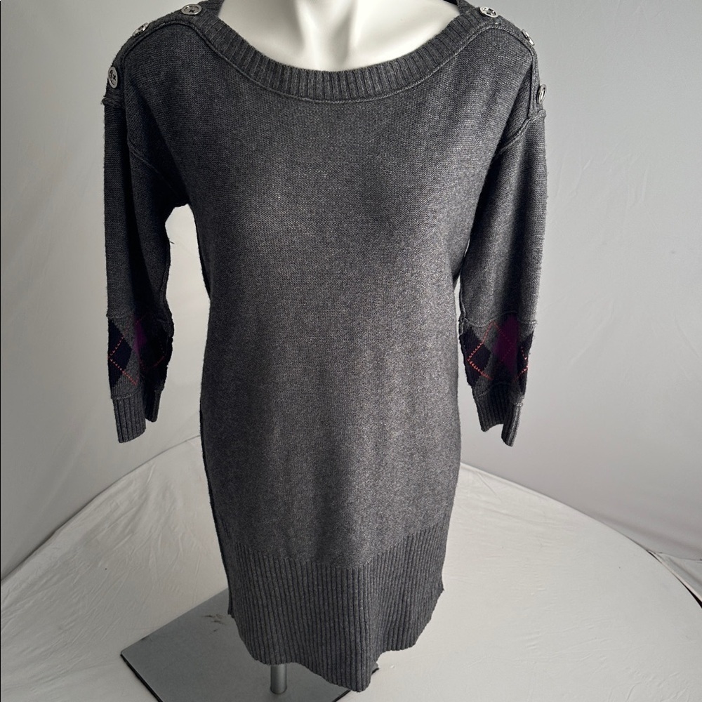 Juicy Couture gray with purple black red argyle sleeve detail sweater mini dress